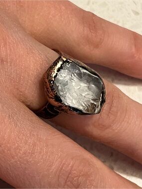 Retro Style Natural Crystals Cluster Big Statement Adjustable‎ Ring